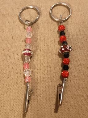 Beaded Pink and Red Keychain Clips - Set of 2